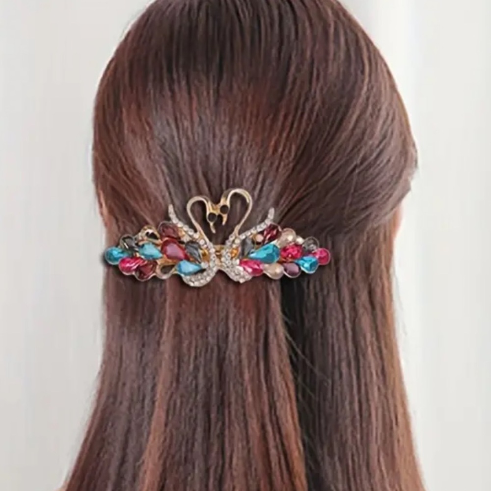 Jewel Tone Multi-colored Swan Hair Clip